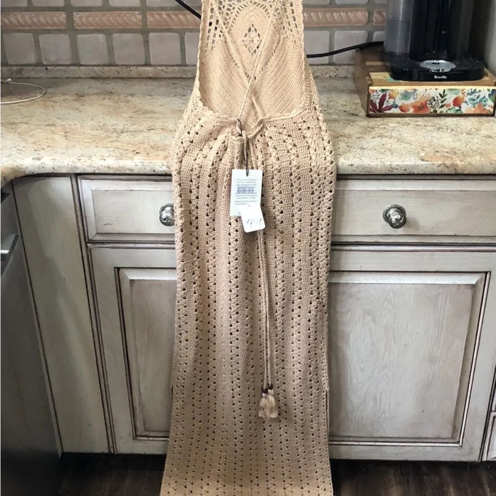 Free People Spell And The Gypsy Mirage Midi Maxi Dress Crochet Side Slits Nude - Picture 6 of 7